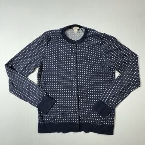 J.Crew Carlyn Cardigan Women’s Medium Navy Polka Dot Cottagecore French Knit